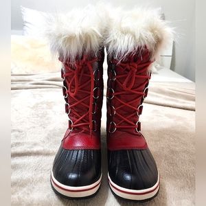 Sorel Red and Black Lace Up Boots for Rugged Adventures